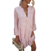Long Sleeve Thin Fashion Pullover Deep V-Knee Dress